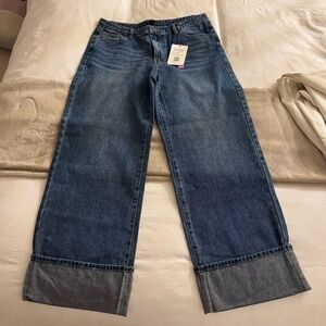 Mid-Rise Straight Leg Foldover Cuff Jeans